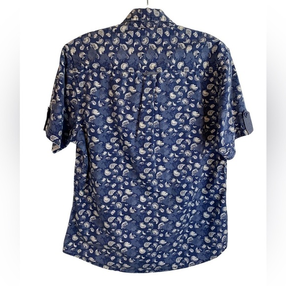 Smash Dress Shirt Blue with White Paisley Mens Sm - Picture 2 of 10